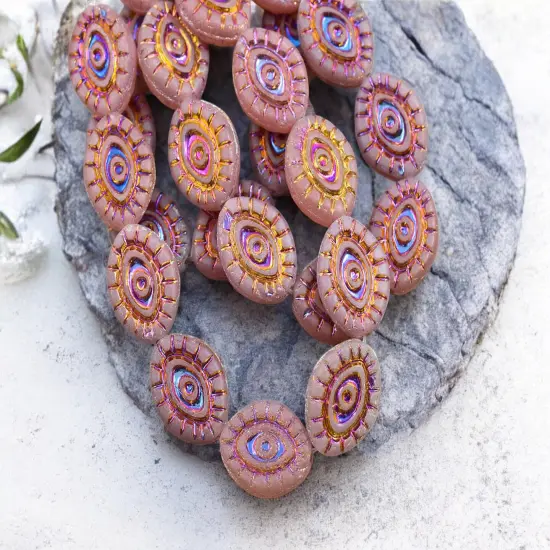 *10* 14x11mm Metallic Volcano Washed Dusty Rose Mystic Eye Beads {3}