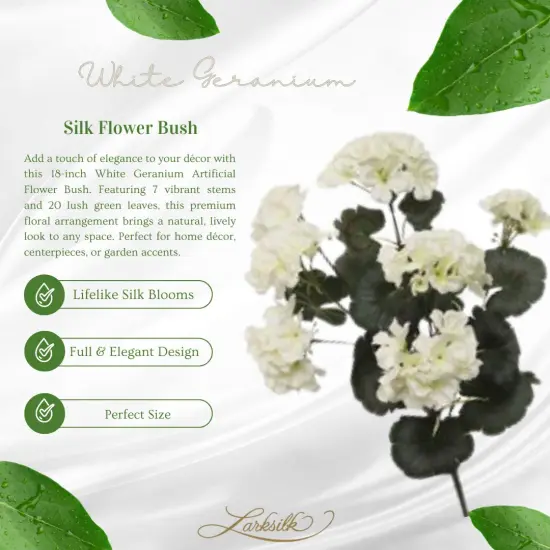 Elegant 18-Inch White Geranium Artificial Flower Bush - Premium 7-Stem Decorative Floral Arrangement with 20 Lush Leaves, Floral Home by Artificial Flowers {5}