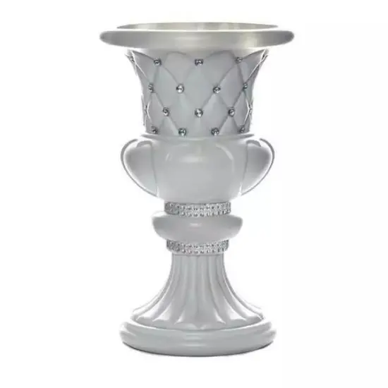 2 White 18-Inch Italian Pedestal FLOWER POTS VASES Crystal Beads Party Supplies {1}