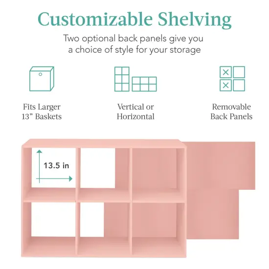 Best Choice Products 6-Cube Bookshelf, 13.5in Display Storage System, Organizer w/ Removable Back Panels Light Pink {3}