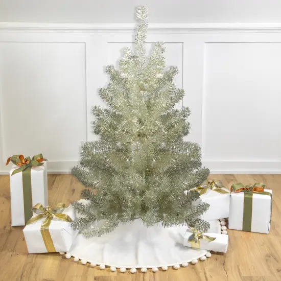 Northlight 3' Metallic Platinum Artificial Tinsel Christmas Tree - Unlit Silver {1}