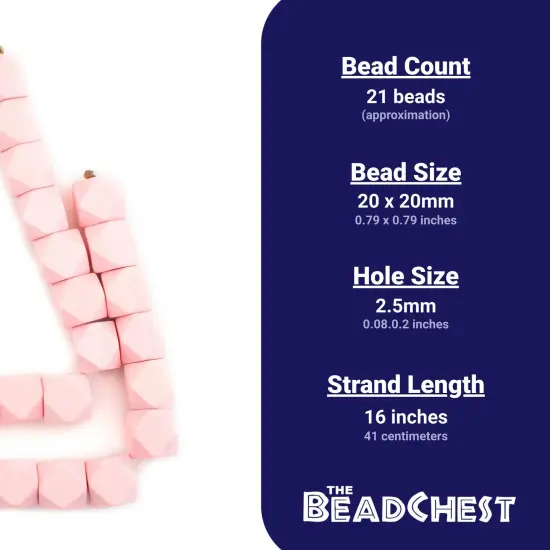 The Bead Chest Pink Cornerless Cube Wood Beads: 20mm Diamond Cut Natural Organic Beads for Jewelry Making {4}