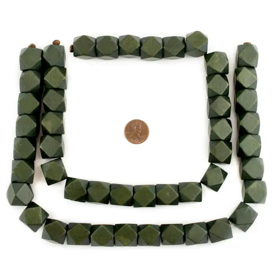 The Bead Chest Olive Green Cornerless Cube Wood Beads: 17mm Diamond Cut Natural Organic Beads for Jewelry Making {2}