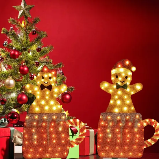 Holiday Gingerbread Decoration Set of Two Mantel or Entryway Display 40" & 42" Tall {1}