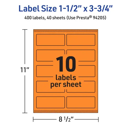 Avery Bright Orange Paper Labels, 1.5" x 3.75" Rectangle {5}