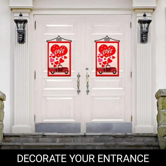 G128 Combo Pack Garden Flag Hanger 14IN & Garden Flag Happy Valentine's Day Love Truck Printed 12x18IN Double Sided {6}