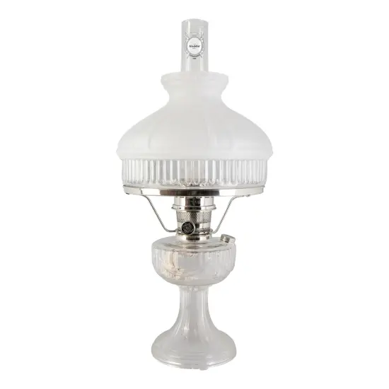 Aladdin Lincoln Drape Oil Lamp, Clear Glass Indoor Fuel Lamp with White Glass Shade, Nickel Trim {1}
