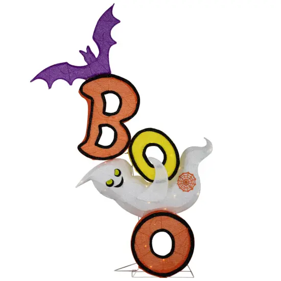 Northlight Lighted Bat and Ghost "BOO" Halloween Decoration - 4.5' - Warm White LED Lights Orange {3}