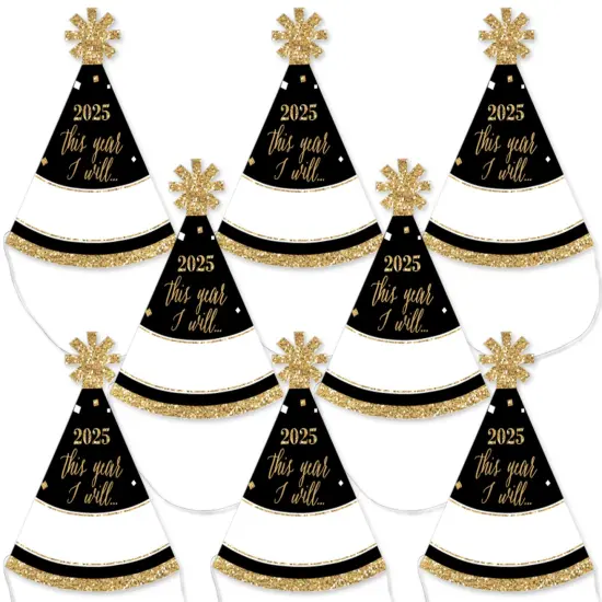 Big Dot of Happiness New Year's Eve - Gold - Mini Cone 2025 New Years Eve Resolution Party Hats - Small Little Party Hats - Set of 8 {1}