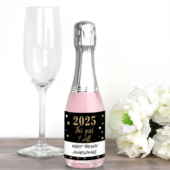 Big Dot of Happiness New Year's Eve - Gold - Mini Wine & Champagne Bottle Label Stickers - 2025 New Years Eve Resolution Party Favor Gift ​- Set of 16 {3}