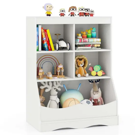 Costway 3-Tier Children's Multi-Functional Bookcase Toy Storage Bin Floor Cabinet Gray/White/Natural {7}