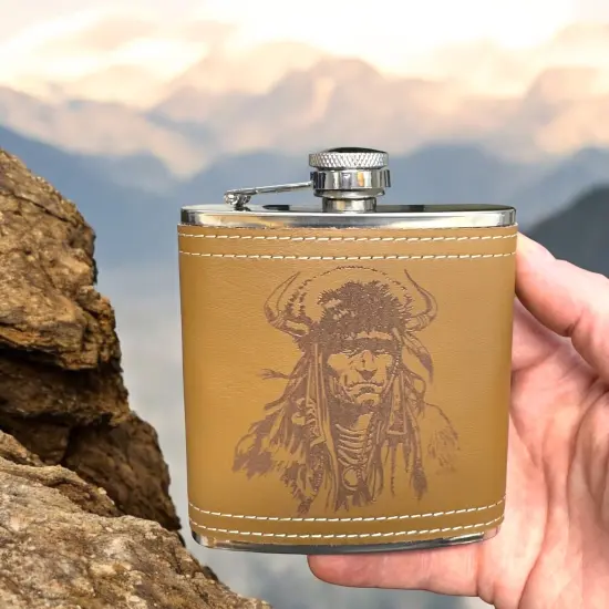 6oz Native Warrior Leather Flask {2}