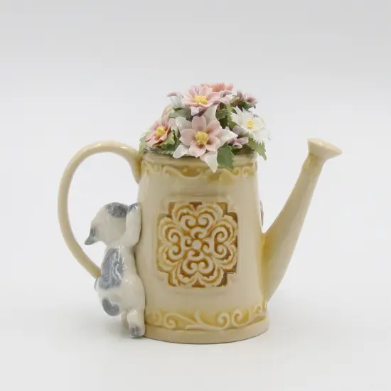 Ceramic Puppies Playing with Flower Pitcher Music Box, Home D&eacute;cor, Gift for Her, Gift for Mom, Kitchen D&eacute;cor, Dog Lover Gift, Pet Loss Gift {3}