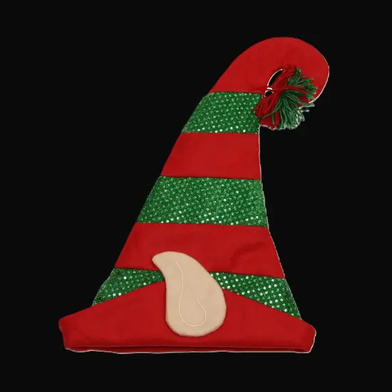 Northlight 22" Red and Green Striped Sequin Unisex Adult Christmas Elf Hat - One Size {3}