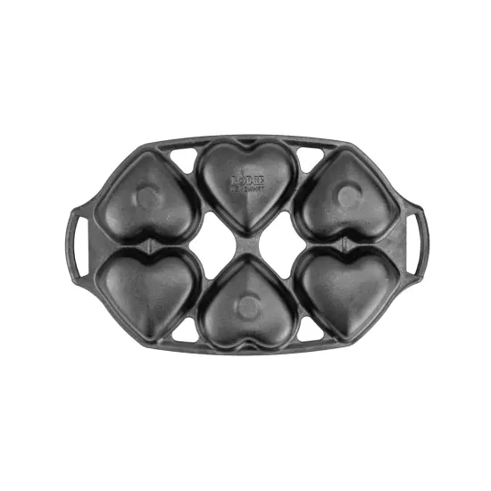 Lodge Cast Iron Mini Cake Pan, Makes 6 Heart-Shaped Cakes, Pre-seasoned Durable, and Perfect for Baking Muffins Brownies and More {3}