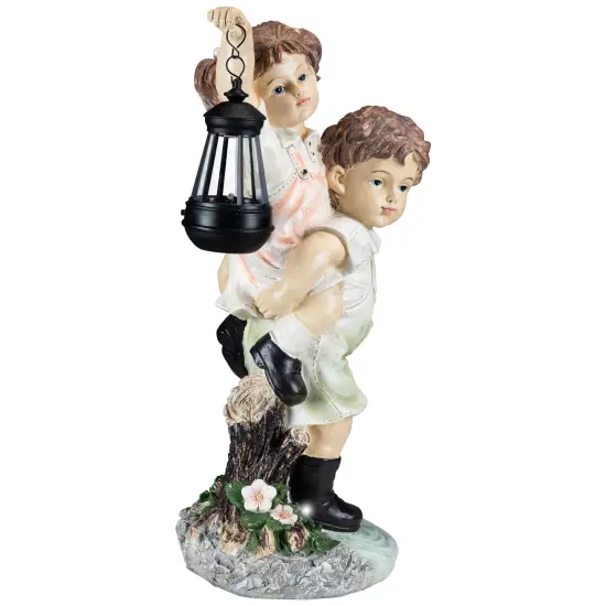 Northlight LED Solar Lighted Boy and Girl with Lantern Outdoor Garden Statue - 19.5" Multi {6}