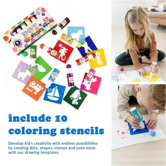 Vaci Dot Markers Set - 8 Paint Markers, 10 Coloring Stencils | Washable, Water-Based & Easy Grip | Good for Bingo, Crafts & Classrooms | For Toddlers, Preschoolers & Kids Multicolor {3}