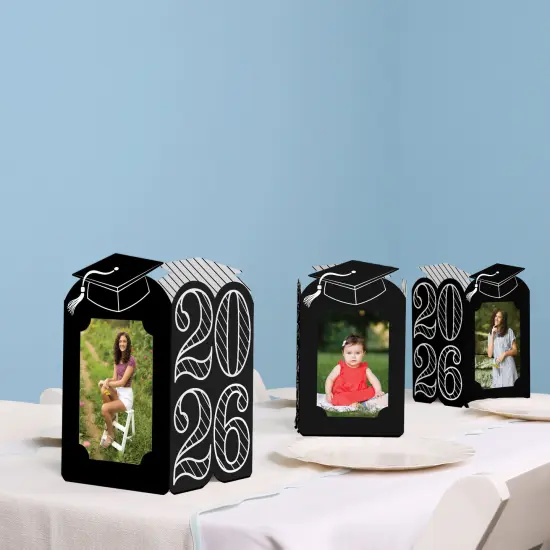 Big Dot of Happiness Black & White 2026 Graduation Photo Holder Centerpieces, 4x6 Picture Display Box, Table Decoration Centerpiece for Grad Party Decor, 8 Count {7}