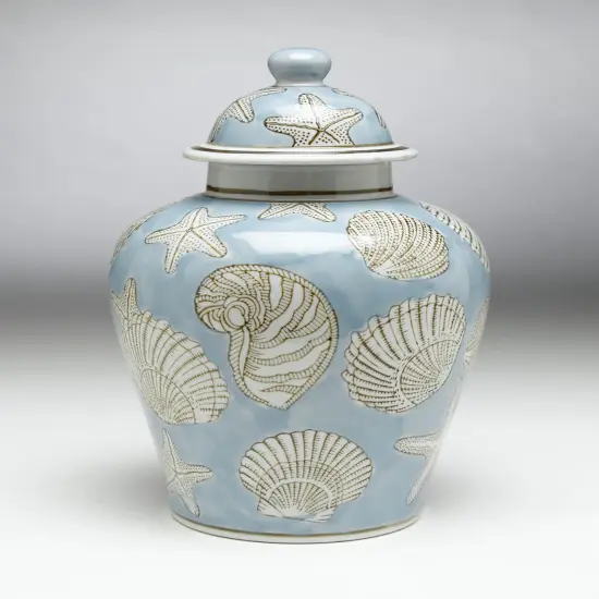 AA Importing 59728 Blue Seashell 10 Inch Ginger Jar {1}