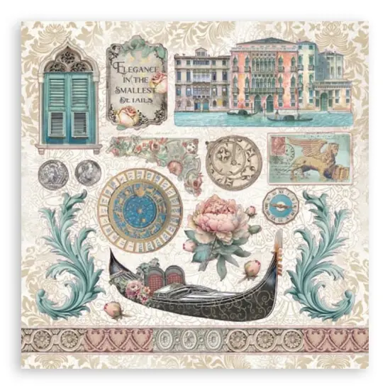 Stamperia Stickers 6.49"x6.49" 4 sheets-Venice City of Art {5}