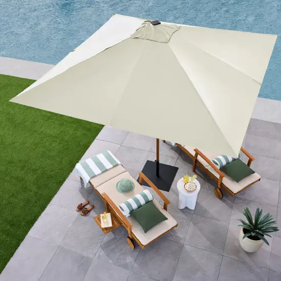 Best Choice Products 9ft Deep Square Solar LED Lighted Patio Umbrella w/ Faux Wood Texture, UV-Resistant Ivory {5}