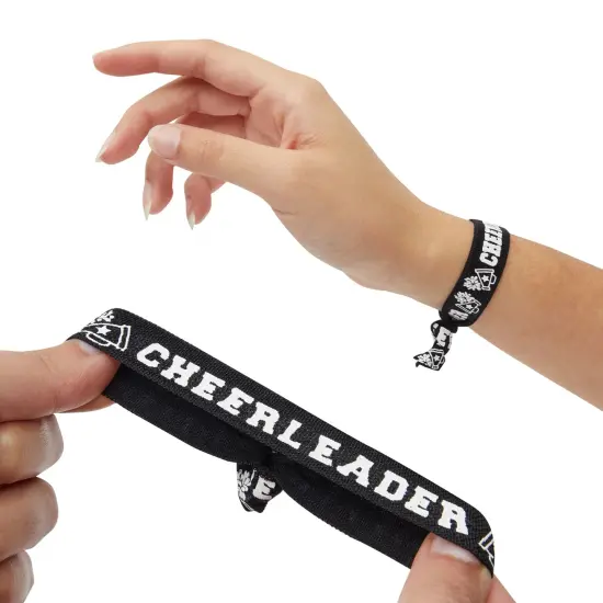 50 Pack Black Cheer Bracelets for Girls, Ponytail Holder for Cheerleader Gifts, Pom Pom Design (4 In) {4}