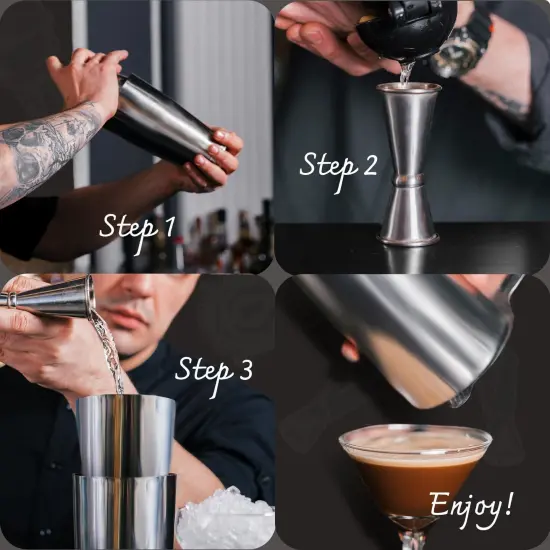 The Cocktail Box Co Premium Mixology Boston Cocktail Shaker Set, Drink Shakers Cocktail Set, Includes Hawthorne Strainer, Jigger and Wood Stand, Elevate your mixology with Boston Shaker Set Silver {4}