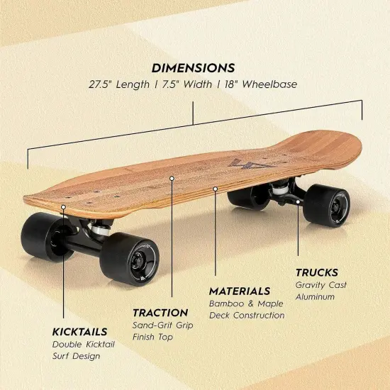 Magneto Complete Skateboard | 27.5" x 7.5" | 6-Layer Canadian Maple Double Kick Concave Deck | Skateboard Cruiser Skateboard for Kids, Boys, Girls, Beginners, Teens & Adults, Ages 3-14 Brown {2}