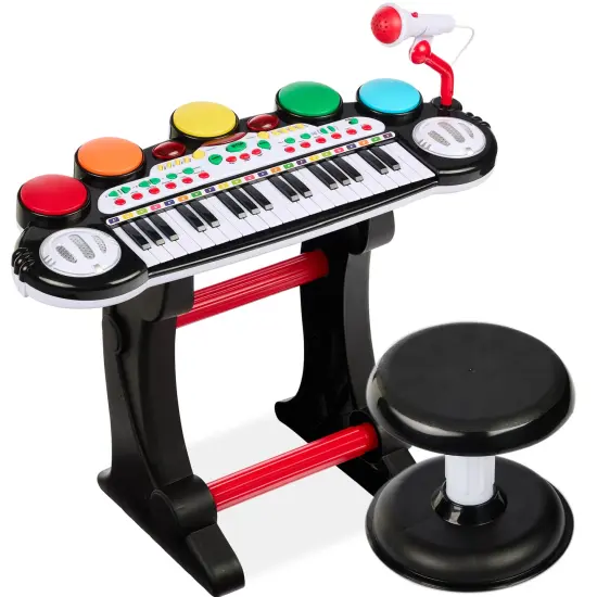Best Choice Products 37-Key Kids Electronic Piano Keyboard w/ Multiple Sounds, Lights Microphone, Stool Black {1}