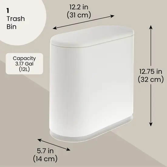 Juvale 12L / 3.17 Gallon Small Bathroom Trash Can with Lid - Narrow Bin for Kitchen (White) {5}