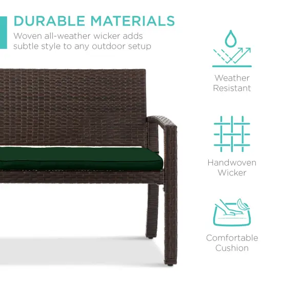 Best Choice Products 2-Person Outdoor Wicker Bench Garden Patio Porch Furniture w/ 700lb Capacity, Cushion Green/Brown {5}
