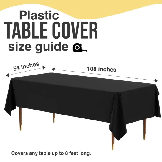 Exquisite 12-Pack Premium Plastic Tablecloth 54in. x 108in. Rectangle Plastic Table Cover Black {5}