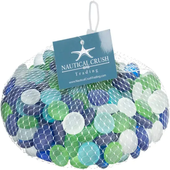 Flat Marbles Vase Filler - 3 Lb (315 pcs) Aqua White Cobalt & Green Glass Pebble Vase - Clear Glass Stones for Vases - Flat Glass Marble for craft and Home d&eacute;cor - Aquarium Glass Marble filler {1}