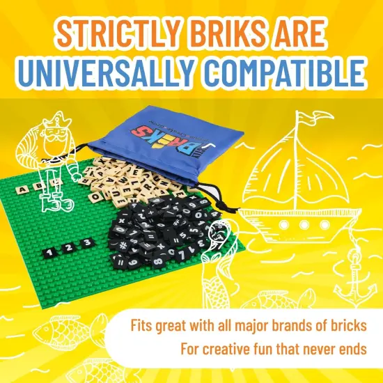 Strictly Briks AlphaBriks, MathBriks, and 10x10 Green Baseplate, 200 Pieces, 2x2 Alphabet Letter and Number Bricks, Easy to Remove, Fun and Educational Tool, 100% Compatible with All Major Brands Multicolor {4}