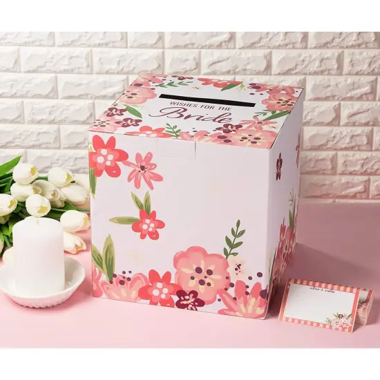 Juvale Advice Cards and Box, Wishes for The Bride (8 x 8 in, 50 Pack) Pink {2}