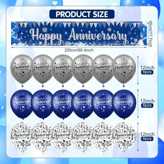 Blue Happy Anniversary Decorations - Banner and 18pcs Balloons {3}