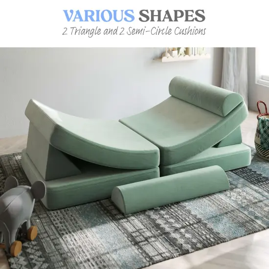 Emma and Oliver Conner Modular Play Couch for Kids with Convertible 6-Piece Design and Soft Foam Cushions Sage {3}