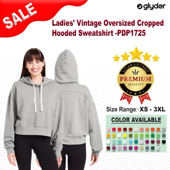 Glyder&reg; Ladies Vintage Over sized Cropped Hooded Sweat shirt MULBERRY {2}