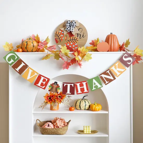Give Thanks Wooden Banner (Brown) {5}