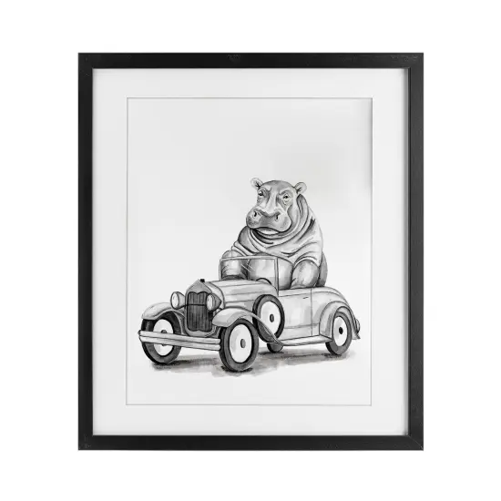Stupell Industries Hippo in Vintage Vehicle Framed Print Under Glass, design by Rachel Nieman {1}