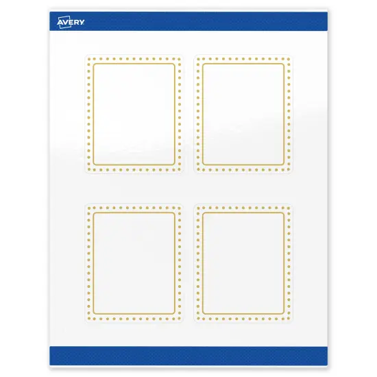 Avery Printable Rectangle Labels, Gold Border with Gold Dots, 4" x 3-1/3", Glossy White Rectangle Labels, Permanent, Laser/Inkjet, 40ct, Great for Product Labels {1}