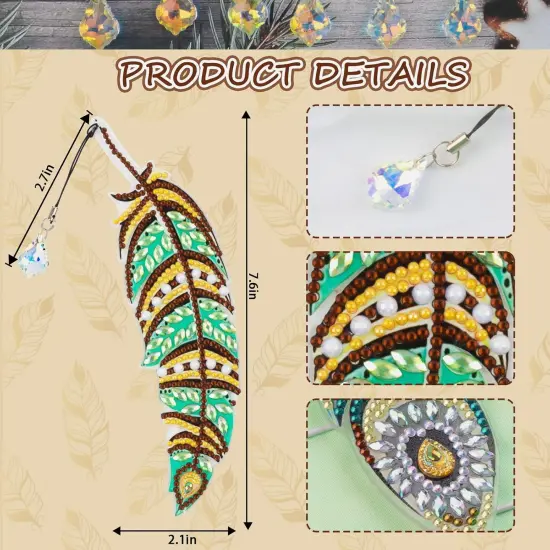 6 Pieces DIY Diamond Painting Feather Bookmarks {3}