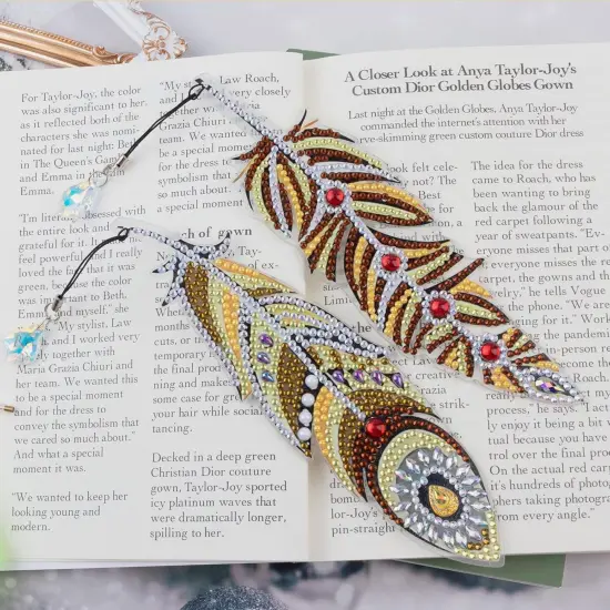 6 Pieces DIY Diamond Painting Feather Bookmarks {4}