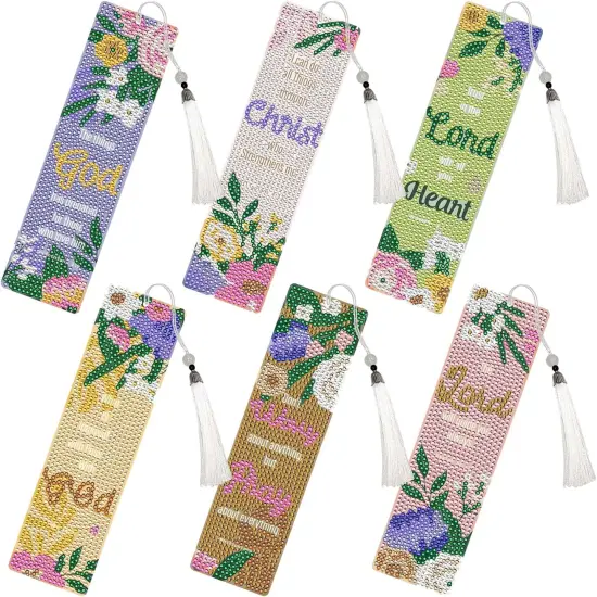 6 PCS DIY Aesthetic Diamond Painting Bookmarks Kits with Flower {1}