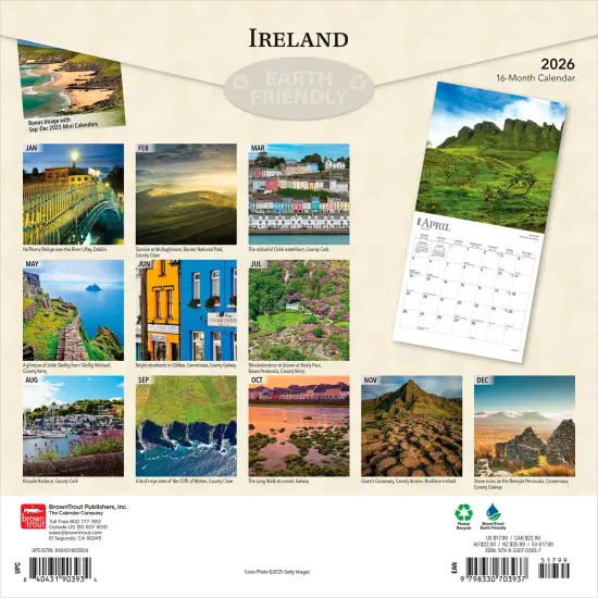 Ireland | 2026 12 x 24 Inch (Hanging) Monthly Square Wall Calendar | Plastic-Free {2}