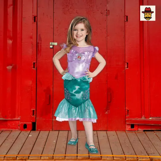 Kids Classic Little Mermaid Ariel Costume, Satiny Dress Shimmer Ruffles Character Cameo {2}