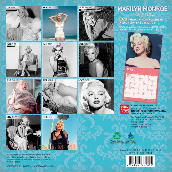 Marilyn Monroe OFFICIAL | 2026 7 x 14 Inch (Hanging) Monthly Mini Wall Calendar | English/French Bilingual {2}