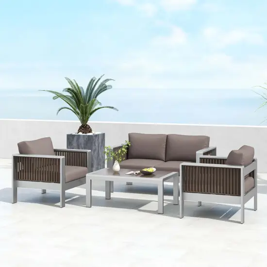 Costway 2 PCS Aluminum Single Sofa Outdoor Furniture Set with Thick Back & Seat Cushions Grey {5}