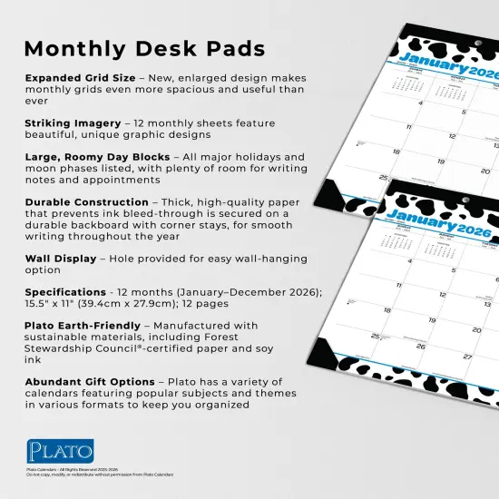 Cow Prints | 2026 15.5 x 11 Inch Monthly Desk Pad Calendar {5}