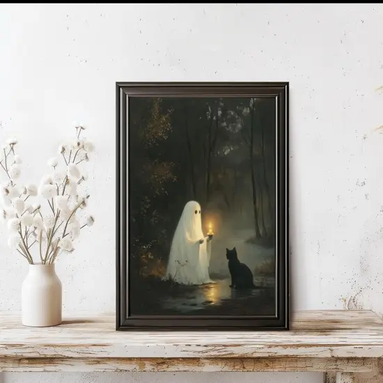 Halloween Vintage Cute Ghost Wall Art Poster - 8x10 Inches {5}